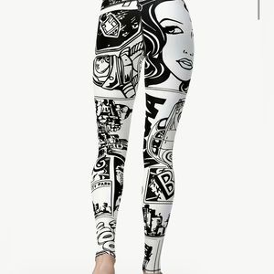 New Comic Strip Modern Art Black and White Leggings Yoga Pants